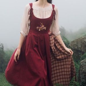 Cottagecore Mori Girl style Peasant Pinafore Dress